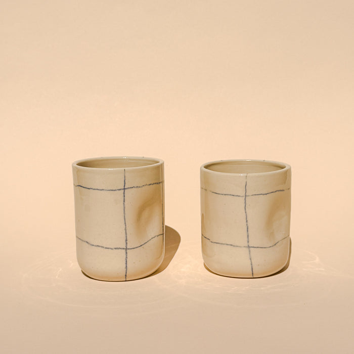 Blue Crayon Grid Pattern Cup